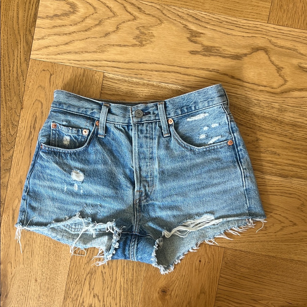 Levi's 501 Light Blue Distressed Jean Shorts